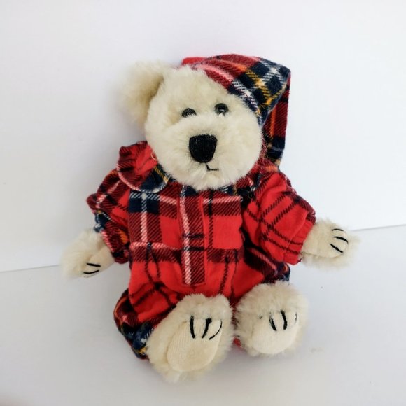 Boyds Bear Bianca T Witebred Red Plaid Pajamas and Stocking Cap 8" Plush Bear - Picture 2 of 8